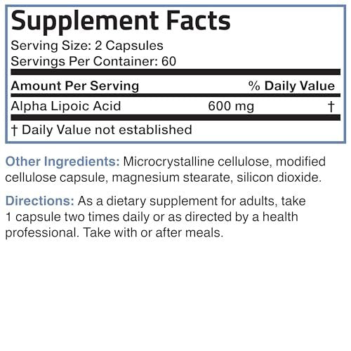 Bronson Alpha-Liponsäure 600 mg – Freie Radikale Fänger, unterstützt die antioxidative Gesundheit – Non-GMO, 120 Kapseln (60 Portionen)