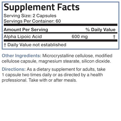 Bronson Alpha-Liponsäure 600 mg – Freie Radikale Fänger, unterstützt die antioxidative Gesundheit – Non-GMO, 120 Kapseln (60 Portionen)