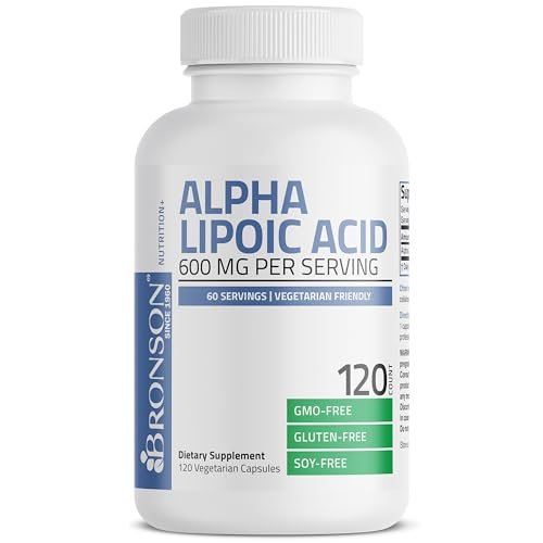 Bronson Alpha-Liponsäure 600 mg – Freie Radikale Fänger, unterstützt die antioxidative Gesundheit – Non-GMO, 120 Kapseln (60 Portionen)