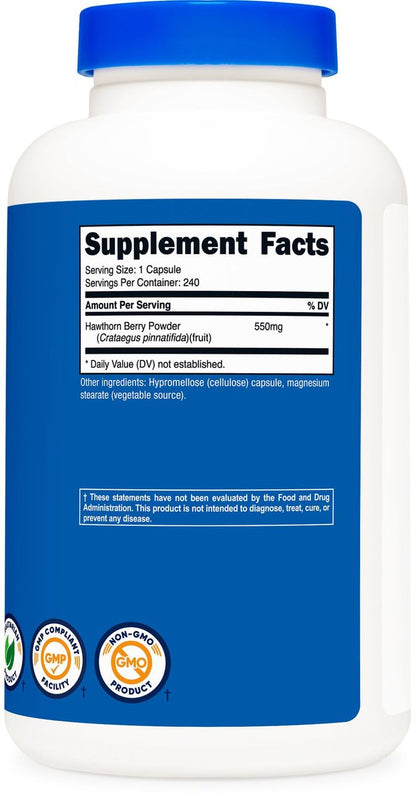 Nutricost Hawthorn Beeren Kapseln 550mg, 240 Kapseln, Vegetarierfreundlich, Nicht-GVO & Glutenfrei