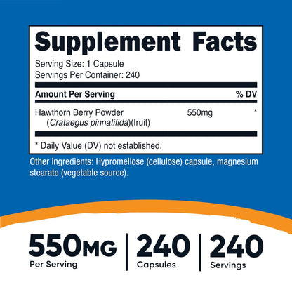 Nutricost Hawthorn Beeren Kapseln 550mg, 240 Kapseln, Vegetarierfreundlich, Nicht-GVO & Glutenfrei