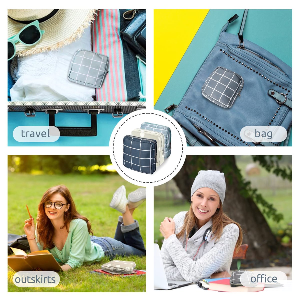 3-teilige Perioden-Tasche, Damenbinden-Aufbewahrungstasche, wiederverwendbare Menstruationsbinden-Tasche, Tampon-Aufbewahrungstasche für Frauen und Mädchen, für die Handtasche