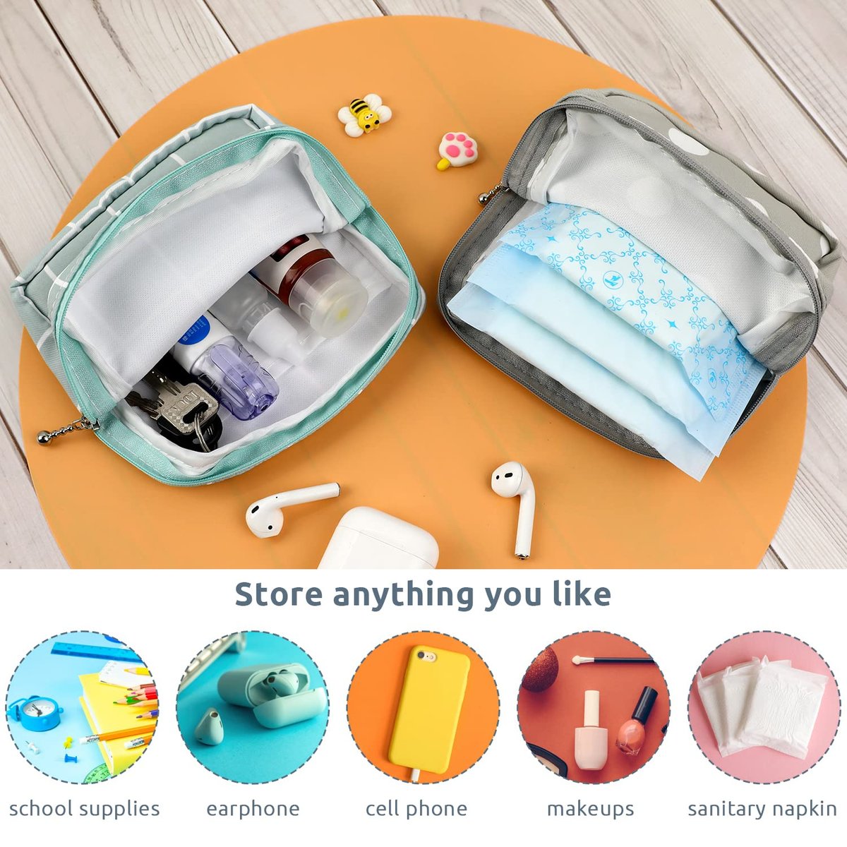 3-teilige Perioden-Tasche, Damenbinden-Aufbewahrungstasche, wiederverwendbare Menstruationsbinden-Tasche, Tampon-Aufbewahrungstasche für Frauen und Mädchen, für die Handtasche