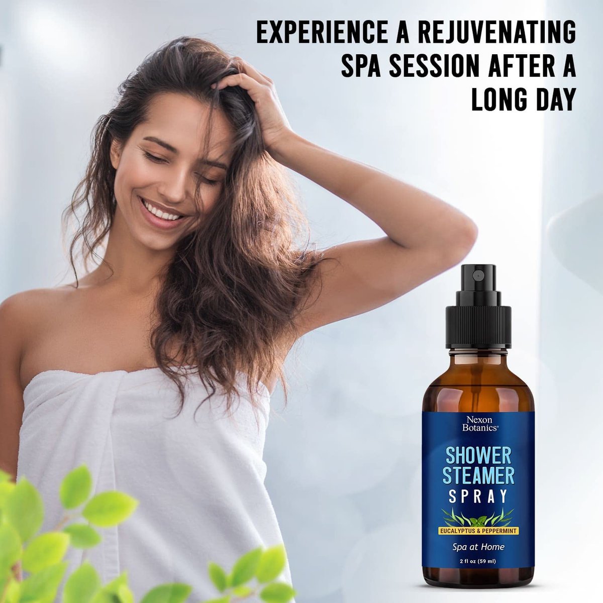 Eukalyptus & Pfefferminz Duschdampfer Spray 60 ml – Aromatherapie-Mist für Spa mit reinen natürlichen ätherischen Ölen – Erfrischendes Aroma für klare Atmung & Stimmungsaufhellung – Nexon Botanics
