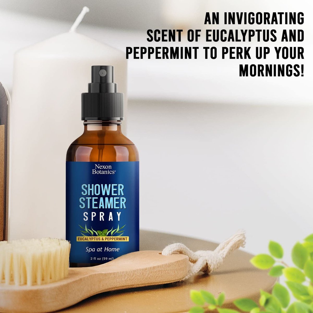 Eukalyptus & Pfefferminz Duschdampfer Spray 60 ml – Aromatherapie-Mist für Spa mit reinen natürlichen ätherischen Ölen – Erfrischendes Aroma für klare Atmung & Stimmungsaufhellung – Nexon Botanics