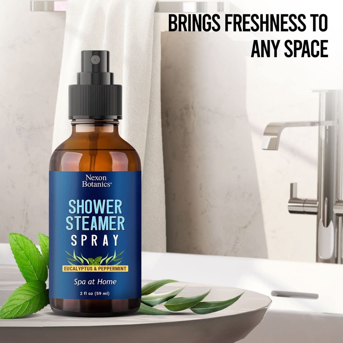 Eukalyptus & Pfefferminz Duschdampfer Spray 60 ml – Aromatherapie-Mist für Spa mit reinen natürlichen ätherischen Ölen – Erfrischendes Aroma für klare Atmung & Stimmungsaufhellung – Nexon Botanics