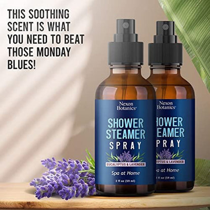Eukalyptus & Lavendel Duschdampfer Spray 60 ml - Aromatherapie-Mist für Spa & Badezimmer - erfrischt die Luft, verbessert die Stimmung, sofortiger Deodorant - Nexon Botanics
