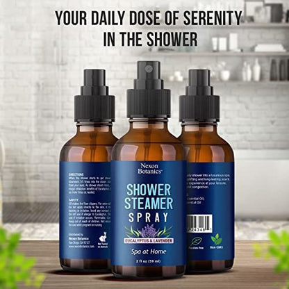 Eukalyptus & Lavendel Duschdampfer Spray 60 ml - Aromatherapie-Mist für Spa & Badezimmer - erfrischt die Luft, verbessert die Stimmung, sofortiger Deodorant - Nexon Botanics