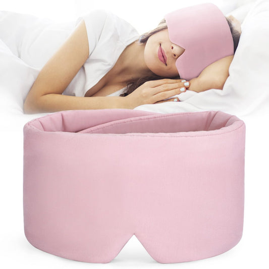FRESHME Baumwoll-Schlafmaske – Handgefertigte Schlafbrille für Damen und Herren, Atmungsaktiv und Lichtundurchlässig, Rosa mit Reiseetui