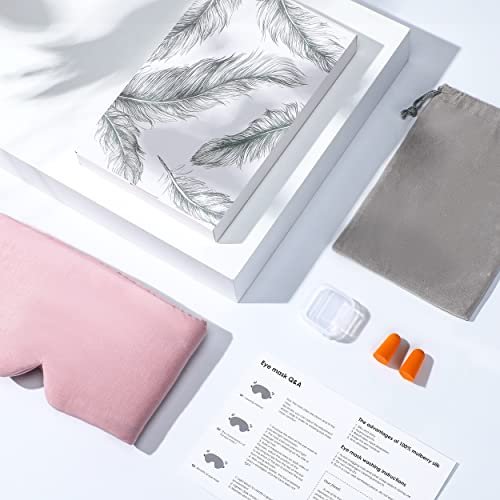 FRESHME Baumwoll-Schlafmaske – Handgefertigte Schlafbrille für Damen und Herren, Atmungsaktiv und Lichtundurchlässig, Rosa mit Reiseetui