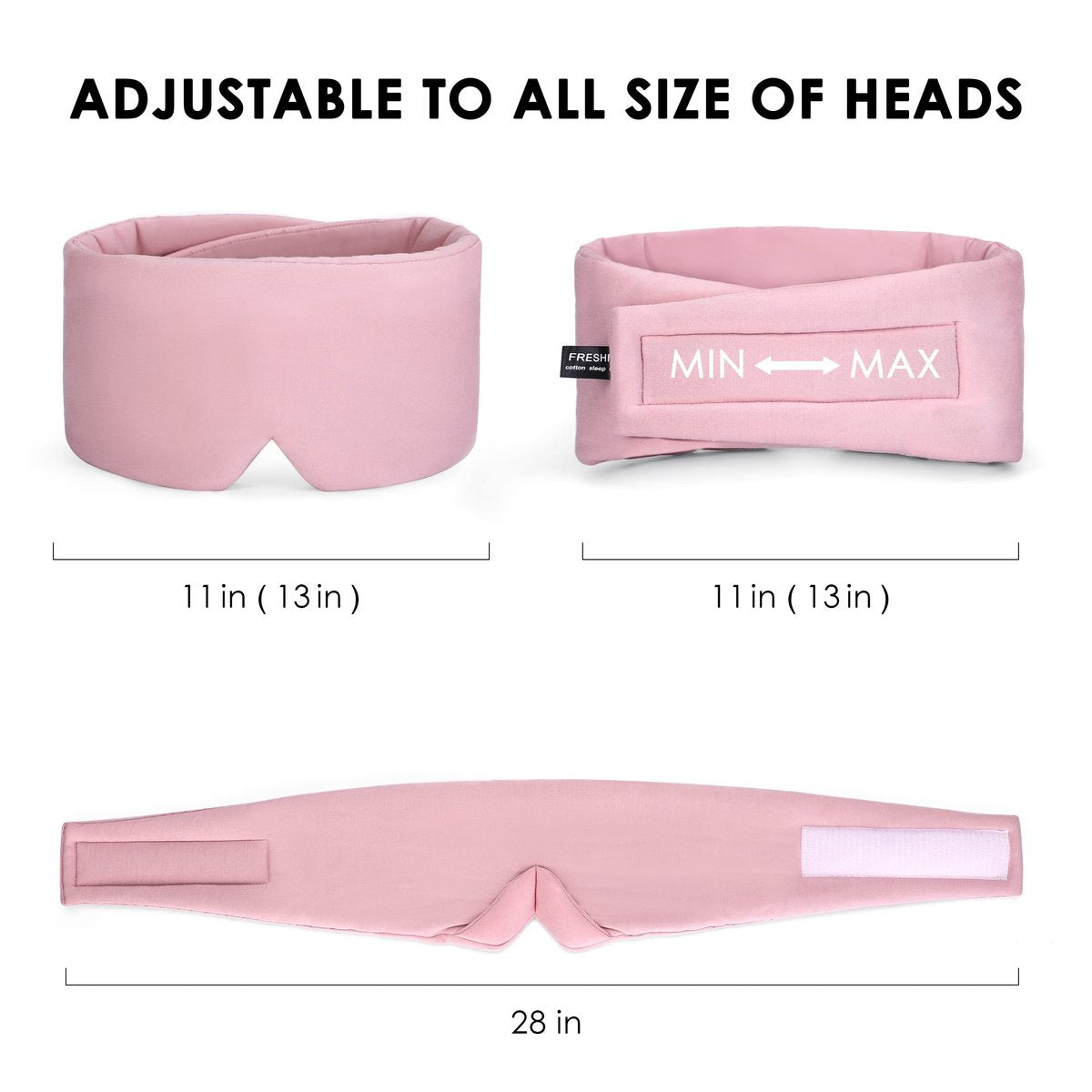 FRESHME Baumwoll-Schlafmaske – Handgefertigte Schlafbrille für Damen und Herren, Atmungsaktiv und Lichtundurchlässig, Rosa mit Reiseetui