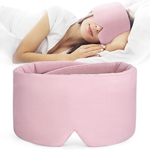 FRESHME Baumwoll-Schlafmaske – Handgefertigte Schlafbrille für Damen und Herren, Atmungsaktiv und Lichtundurchlässig, Rosa mit Reiseetui