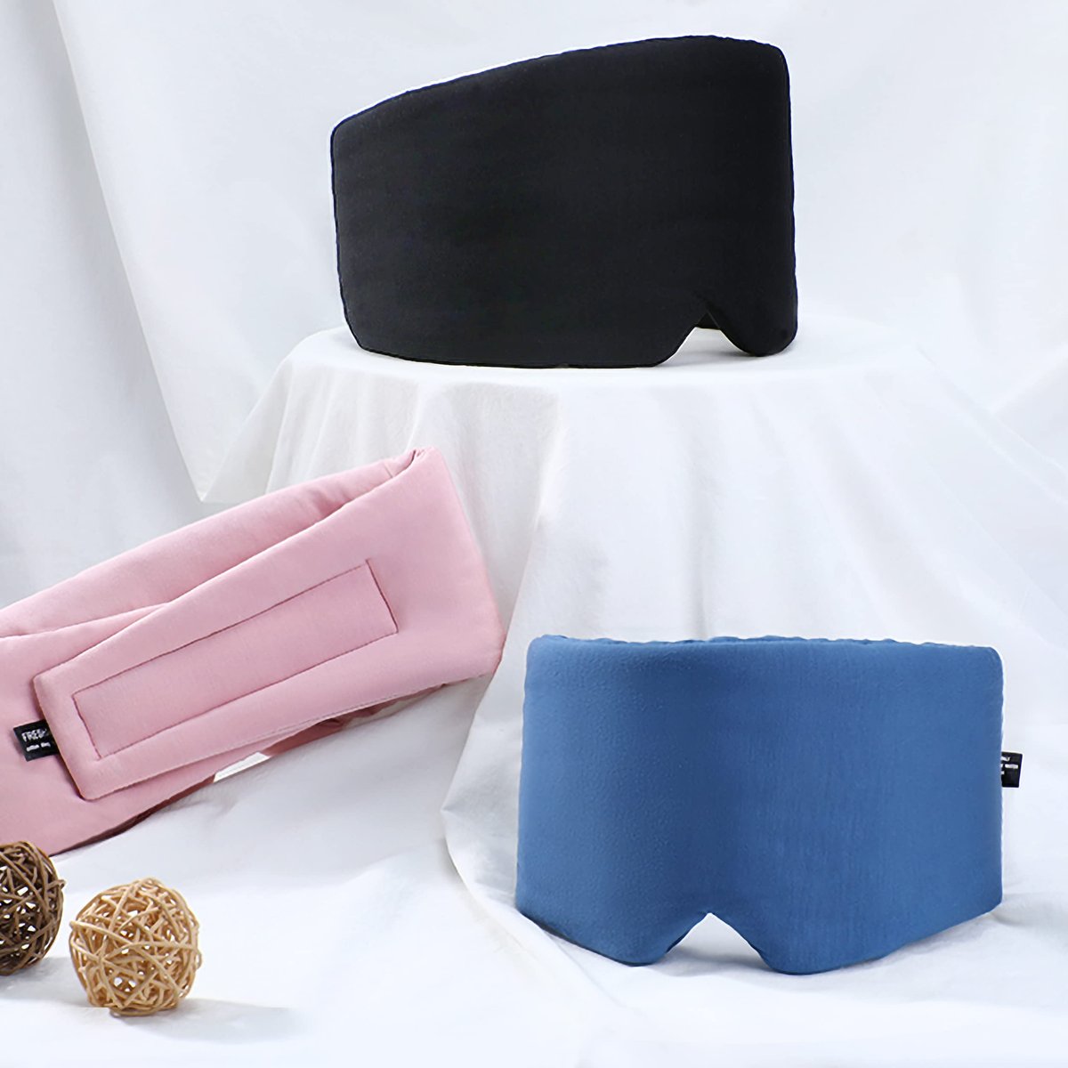 FRESHME Baumwoll-Schlafmaske – Handgefertigte Schlafbrille für Damen und Herren, Atmungsaktiv und Lichtundurchlässig, Rosa mit Reiseetui