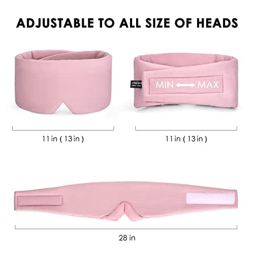 FRESHME Baumwoll-Schlafmaske – Handgefertigte Schlafbrille für Damen und Herren, Atmungsaktiv und Lichtundurchlässig, Rosa mit Reiseetui