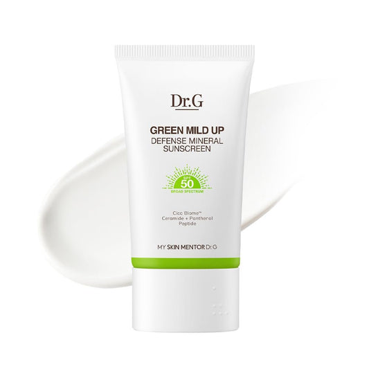 Dr. G Green Mild Up Defense Mineral Sonnencreme SPF 50 - Leichter, riffsicherer mineralischer Sonnenschutz für empfindliche Haut - mit Centella Asiatica - 1,69 fl oz