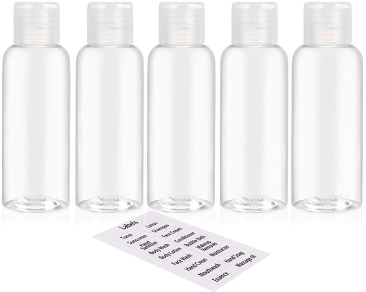 DNSEN 5er-Pack 3,4 Unzen Leere Plastik-Reiseflaschen für Toilettenartikel – TSA-geprüft, auslaufsicher, ausdrückbar, Reisegröße, Reiseutensilien, klar