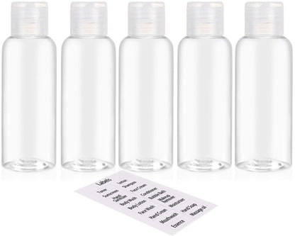 DNSEN 5er-Pack 3,4 Unzen Leere Plastik-Reiseflaschen für Toilettenartikel – TSA-geprüft, auslaufsicher, ausdrückbar, Reisegröße, Reiseutensilien, klar