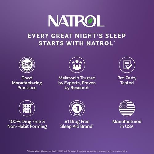 Natrol Melatonin 10mg Schlafhilfe Gummies, 80 Stück MelatoninMax Gummibärchen mit Blaubeergeschmack, 10 mg Melatonin für gelegentliche Schlaflosigkeit, 80-Tage-Vorrat