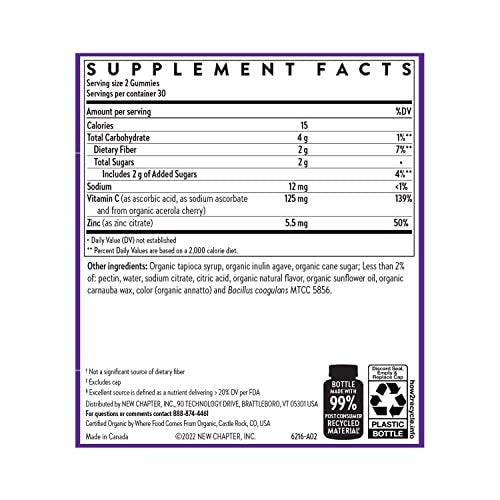 New Chapter Vitamin C+ Gummies – 35% weniger Zucker§, exzellente Vitamin-C-Quelle, zwei Gummis täglich für Immununterstützung mit Acerolakirsche, vegan, nicht-GVO, glutenfrei, Zitrusgeschmack, 60 Stück