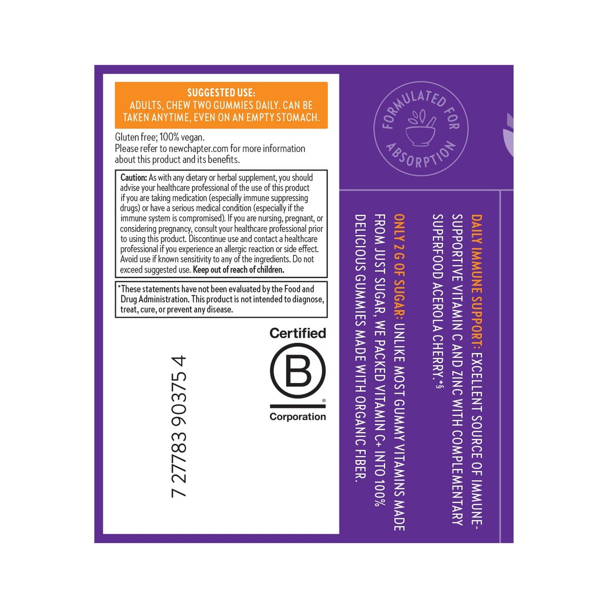 New Chapter Vitamin C+ Gummies – 35% weniger Zucker§, exzellente Vitamin-C-Quelle, zwei Gummis täglich für Immununterstützung mit Acerolakirsche, vegan, nicht-GVO, glutenfrei, Zitrusgeschmack, 60 Stück