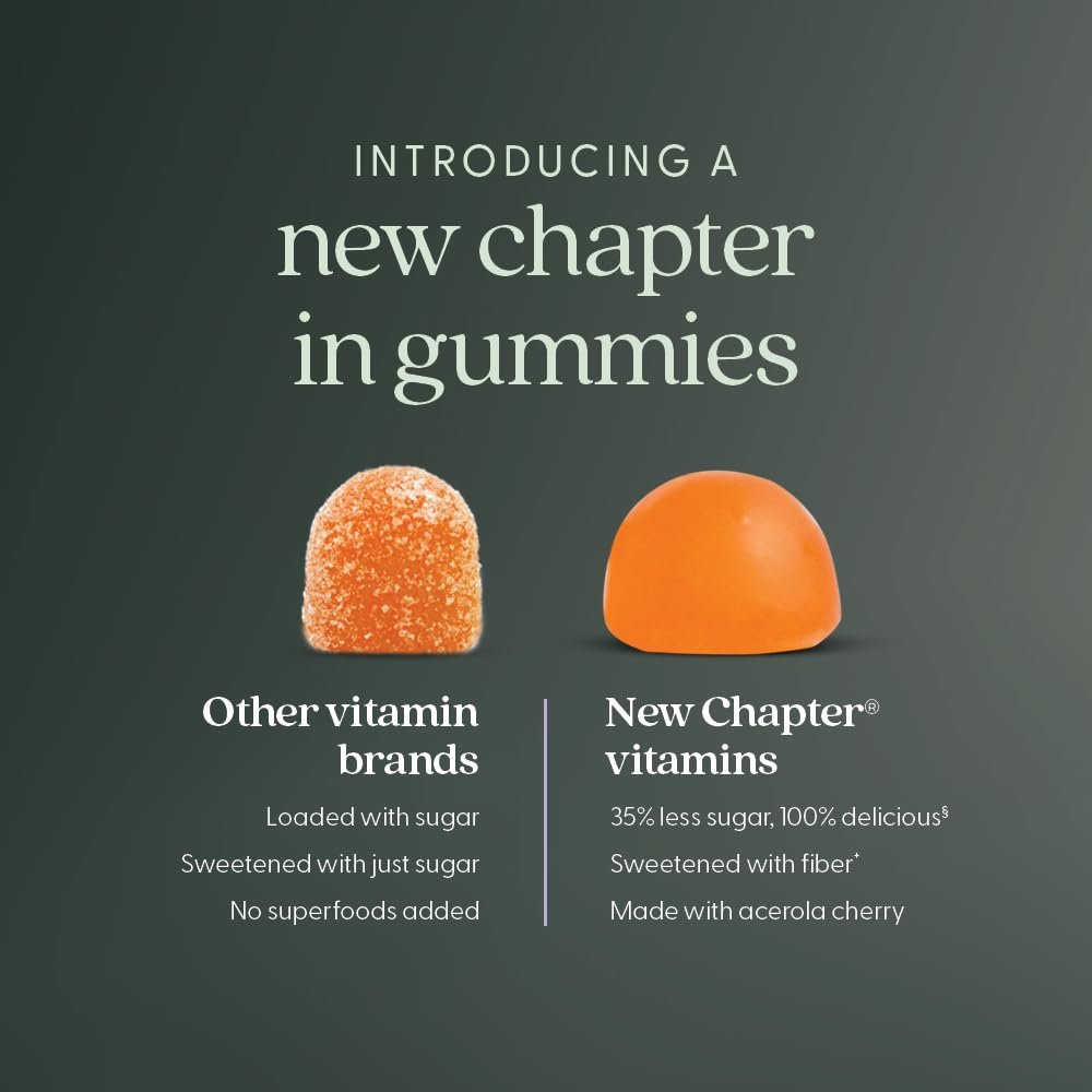 New Chapter Vitamin C+ Gummies – 35% weniger Zucker§, exzellente Vitamin-C-Quelle, zwei Gummis täglich für Immununterstützung mit Acerolakirsche, vegan, nicht-GVO, glutenfrei, Zitrusgeschmack, 60 Stück
