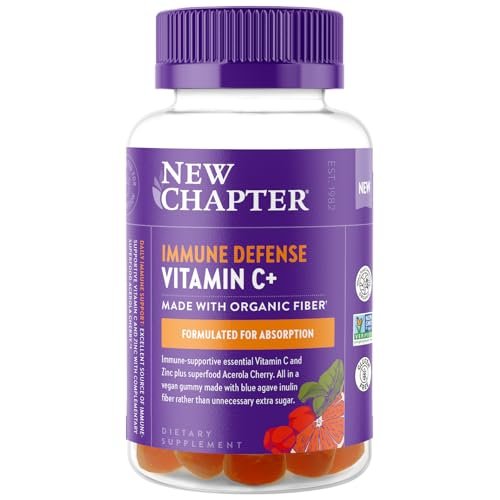 New Chapter Vitamin C+ Gummies – 35% weniger Zucker§, exzellente Vitamin-C-Quelle, zwei Gummis täglich für Immununterstützung mit Acerolakirsche, vegan, nicht-GVO, glutenfrei, Zitrusgeschmack, 60 Stück