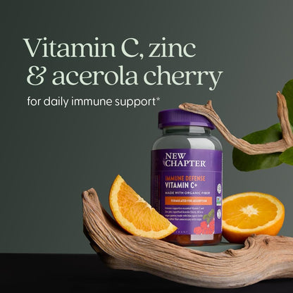 New Chapter Vitamin C+ Gummies – 35% weniger Zucker§, exzellente Vitamin-C-Quelle, zwei Gummis täglich für Immununterstützung mit Acerolakirsche, vegan, nicht-GVO, glutenfrei, Zitrusgeschmack, 60 Stück