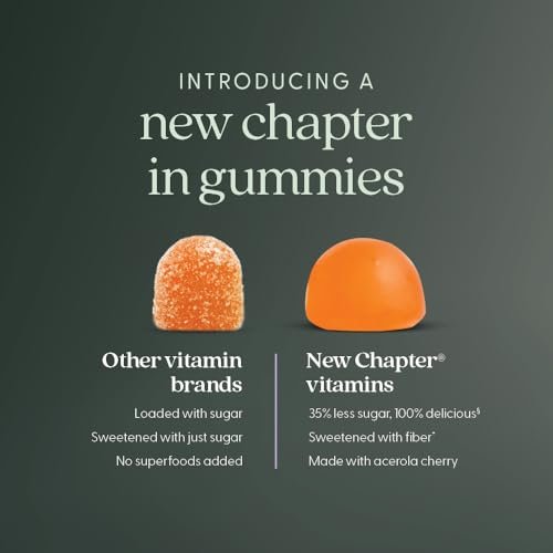 New Chapter Vitamin C+ Gummies – 35% weniger Zucker§, exzellente Vitamin-C-Quelle, zwei Gummis täglich für Immununterstützung mit Acerolakirsche, vegan, nicht-GVO, glutenfrei, Zitrusgeschmack, 60 Stück