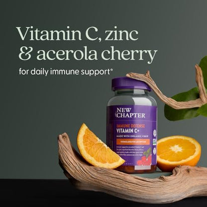 New Chapter Vitamin C+ Gummies – 35% weniger Zucker§, exzellente Vitamin-C-Quelle, zwei Gummis täglich für Immununterstützung mit Acerolakirsche, vegan, nicht-GVO, glutenfrei, Zitrusgeschmack, 60 Stück