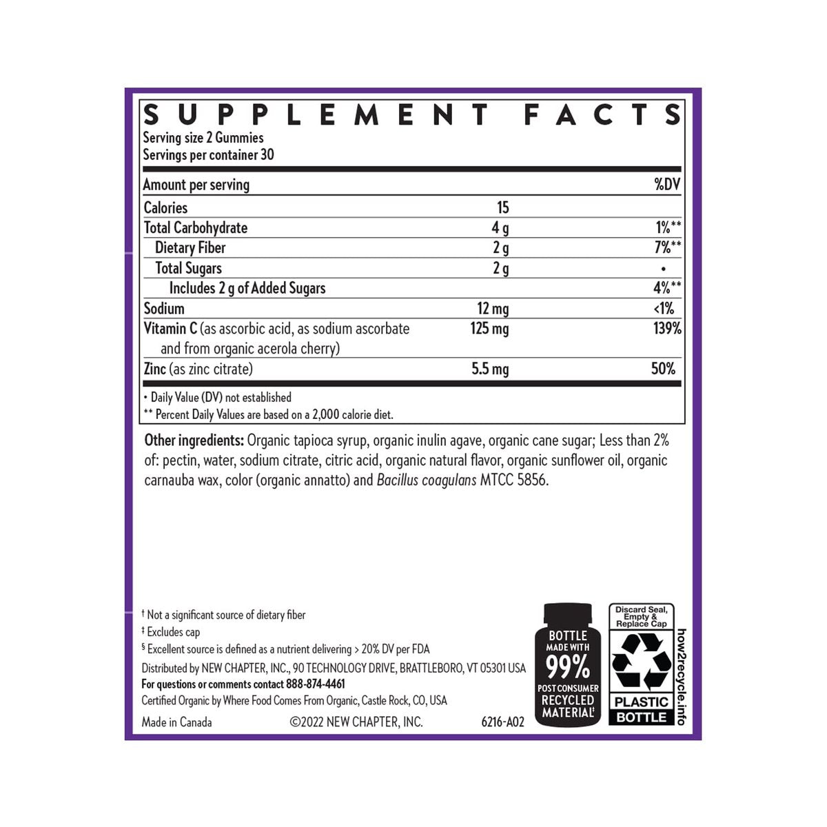 New Chapter Vitamin C+ Gummies – 35% weniger Zucker§, exzellente Vitamin-C-Quelle, zwei Gummis täglich für Immununterstützung mit Acerolakirsche, vegan, nicht-GVO, glutenfrei, Zitrusgeschmack, 60 Stück