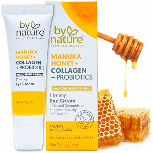 By Nature Augencreme mit Manuka Honig, Kollagen und Probiotika – Feuchtigkeitsspendende Augencreme gegen dunkle Ringe – Hautpflege aus Neuseeland – 0,5 oz