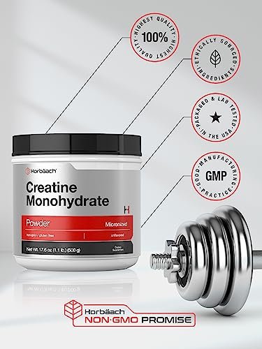 Horbäach Kreatin Monohydrat Pulver | 1,1 lb (500 g) | Mikronisiert und unaromatisiert | Vegetarisch, Non-GMO und glutenfrei
