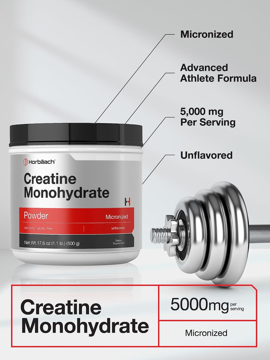 Horbäach Kreatin Monohydrat Pulver | 1,1 lb (500 g) | Mikronisiert und unaromatisiert | Vegetarisch, Non-GMO und glutenfrei