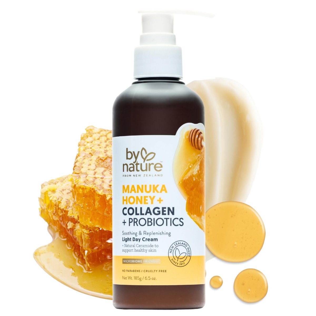 By Nature Manuka Honig + Kollagen + Probiotika Tagescreme - Pflegende Formel für geschmeidige Haut - Hautpflege aus Neuseeland - 6,5 oz