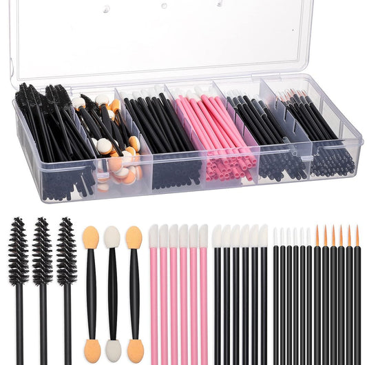 300-teiliges Einweg-Make-up-Werkzeug-Set – Augenbrauenbürste, Mascara-Bürste, Lippenapplikator, Lidschatten-Applikator, Eyeliner-Pinsel – JASSINS Make-up-Einwegzubehör mit Aufbewahrungsbox
