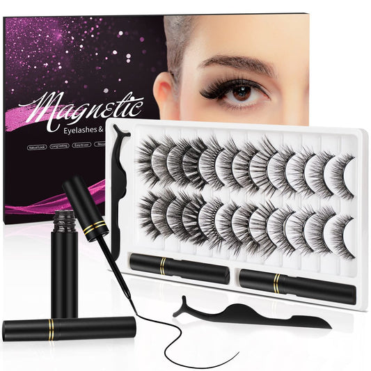 3D Natürliche Magnetische Wimpern mit Eyeliner-Set, Leichte Wimpern für einen natürlichen Look, 12 Paar falsche Wimpern, kein Kleber nötig, wiederverwendbar und einfach anzuwenden (12 Paar)