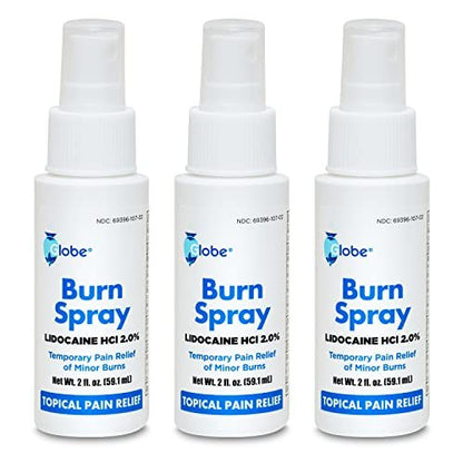Globe (3er Pack) Brandspray, Lidocain 2% – Topische Anästhetische Schmerzlinderung und Betäubung 2 oz Sprühflasche