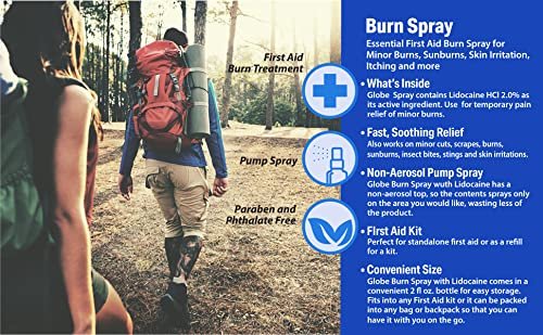 Globe (3er Pack) Brandspray, Lidocain 2% – Topische Anästhetische Schmerzlinderung und Betäubung 2 oz Sprühflasche