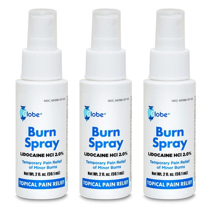 Globe (3er Pack) Brandspray, Lidocain 2% – Topische Anästhetische Schmerzlinderung und Betäubung 2 oz Sprühflasche