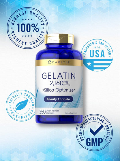 Carlyle Gelatine Kapseln | 2160 mg | 250 Kapseln | mit Silizium-Optimierer | Nicht-GVO & glutenfrei