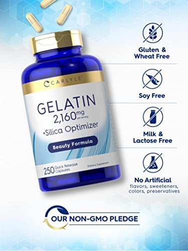 Carlyle Gelatine Kapseln | 2160 mg | 250 Kapseln | mit Silizium-Optimierer | Nicht-GVO & glutenfrei