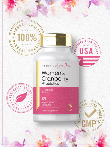 Carlyle Cranberry Plus Probiotika für Frauen | 120 Kapseln | Mit 14 probiotischen Stämmen | Vegetarisch, Nicht-GVO, Glutenfrei