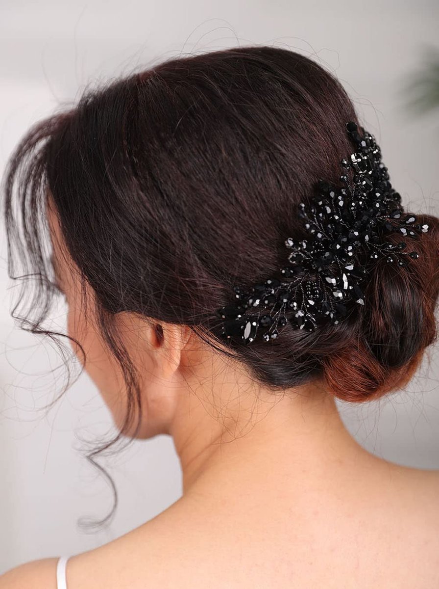 Teyglen Damen Haarkamm mit schwarzen Kristallen – Braut Haarschmuck für Hochzeit, Party & besondere Anlässe