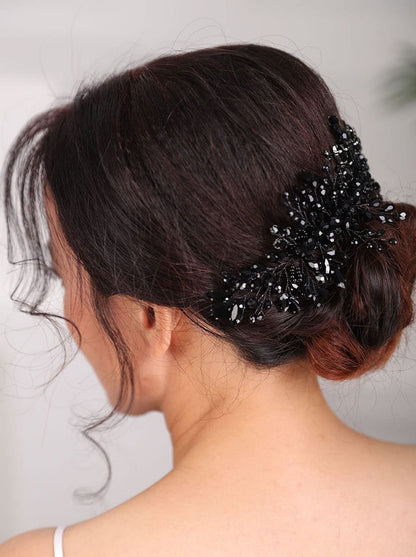 Teyglen Damen Haarkamm mit schwarzen Kristallen – Braut Haarschmuck für Hochzeit, Party & besondere Anlässe
