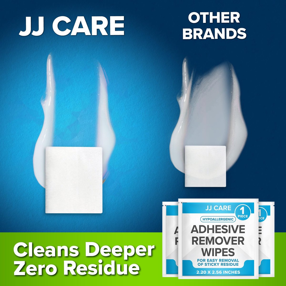 JJ CARE Kleberentferner-Tücher (50 Stück) 5,6 x 6,5 cm, hautfreundlich, medizinisch, für sensible Haut – einzeln verpackt