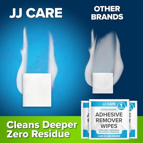 JJ CARE Kleberentferner-Tücher (50 Stück) 5,6 x 6,5 cm, hautfreundlich, medizinisch, für sensible Haut – einzeln verpackt
