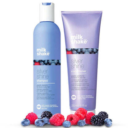 milk_shake Silver Shine Purple Shampoo 300 ml + Purple Conditioner 250 ml – Blond-Shampoo und Conditioner Set gegen Gelbstich