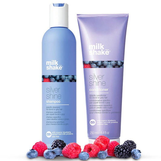 milk_shake Silver Shine Purple Shampoo 300 ml + Purple Conditioner 250 ml – Blond-Shampoo und Conditioner Set gegen Gelbstich