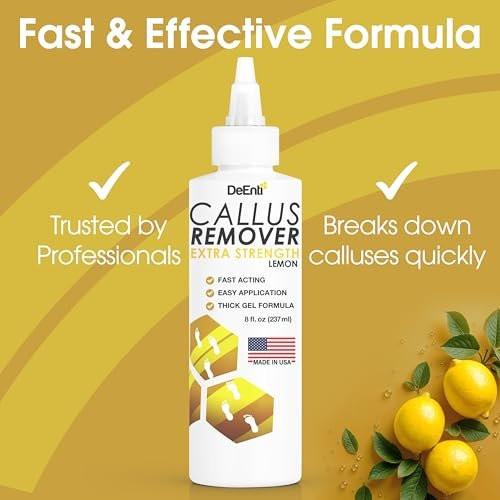 DeEnti Hornhautentferner für Füße, Extra starkes Fuß-Hornhautentfernungs-Gel, 8 oz, Salonqualität für trockene Haut, rissige Fersen, professionelle Fußpflege, Zitrone