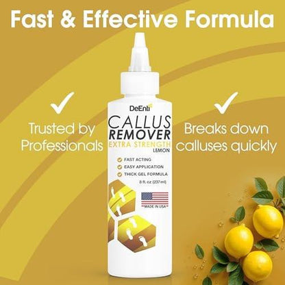 DeEnti Hornhautentferner für Füße, Extra starkes Fuß-Hornhautentfernungs-Gel, 8 oz, Salonqualität für trockene Haut, rissige Fersen, professionelle Fußpflege, Zitrone